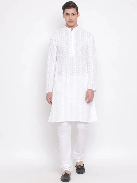 Vastramay - Men's White Pure Cotton Kurta Pyjama Set