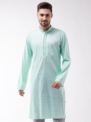 Men's Aqua Blue Cotton Blend Kurta