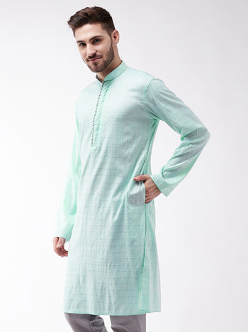 Men's Aqua Blue Cotton Blend Kurta