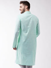 Men's Aqua Blue Cotton Blend Kurta