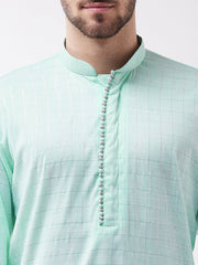 Men's Aqua Blue Cotton Blend Kurta