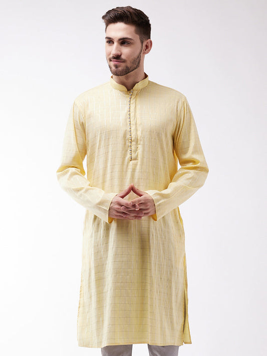 Men's Yellow Cotton Blend Kurta