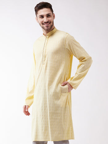 Men's Yellow Cotton Blend Kurta