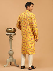 Vastramay - Men's Multicolor-Base-Mustard And Cream Muslin Blend Kurta Pyjama Set