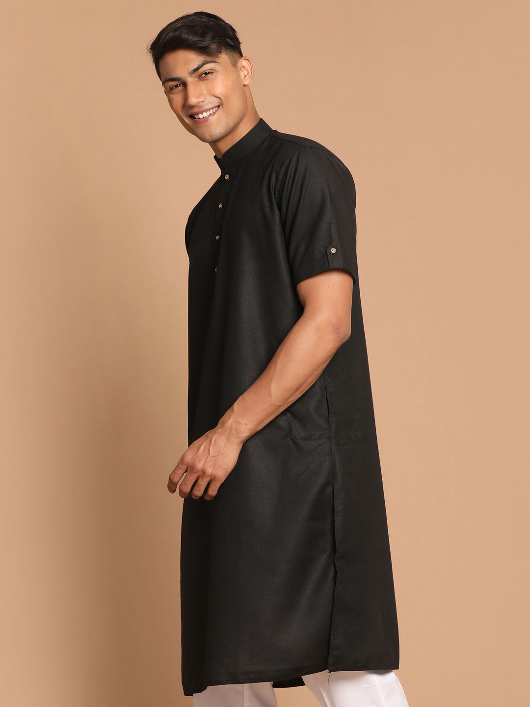 Men's Black Cotton Blend Kurta