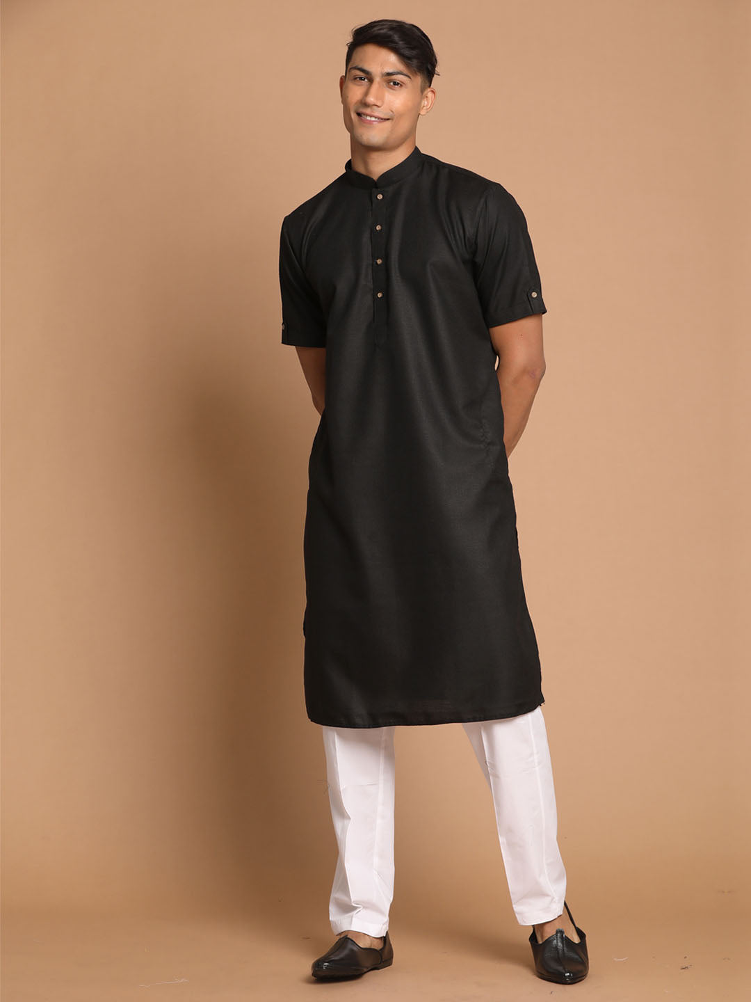 Men's Black Cotton Blend Kurta