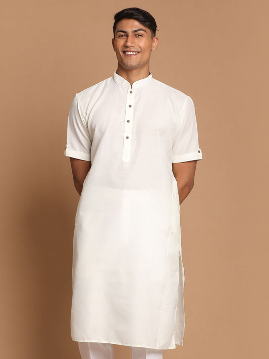 Men's Cream Cotton Blend Kurta