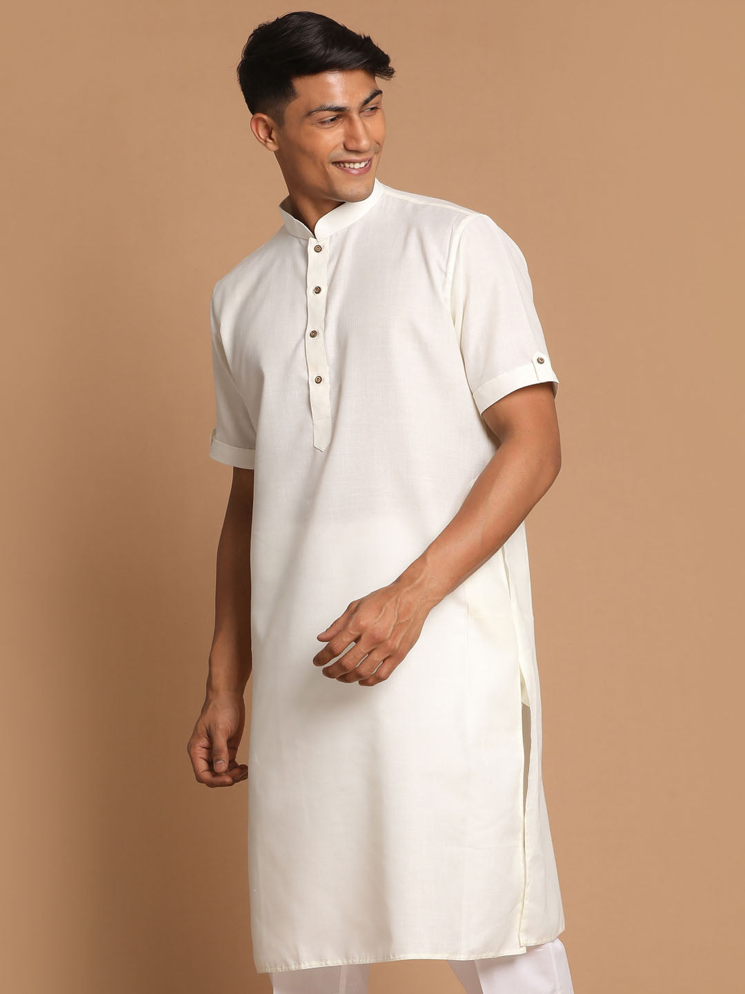 Men's Cream Cotton Blend Kurta