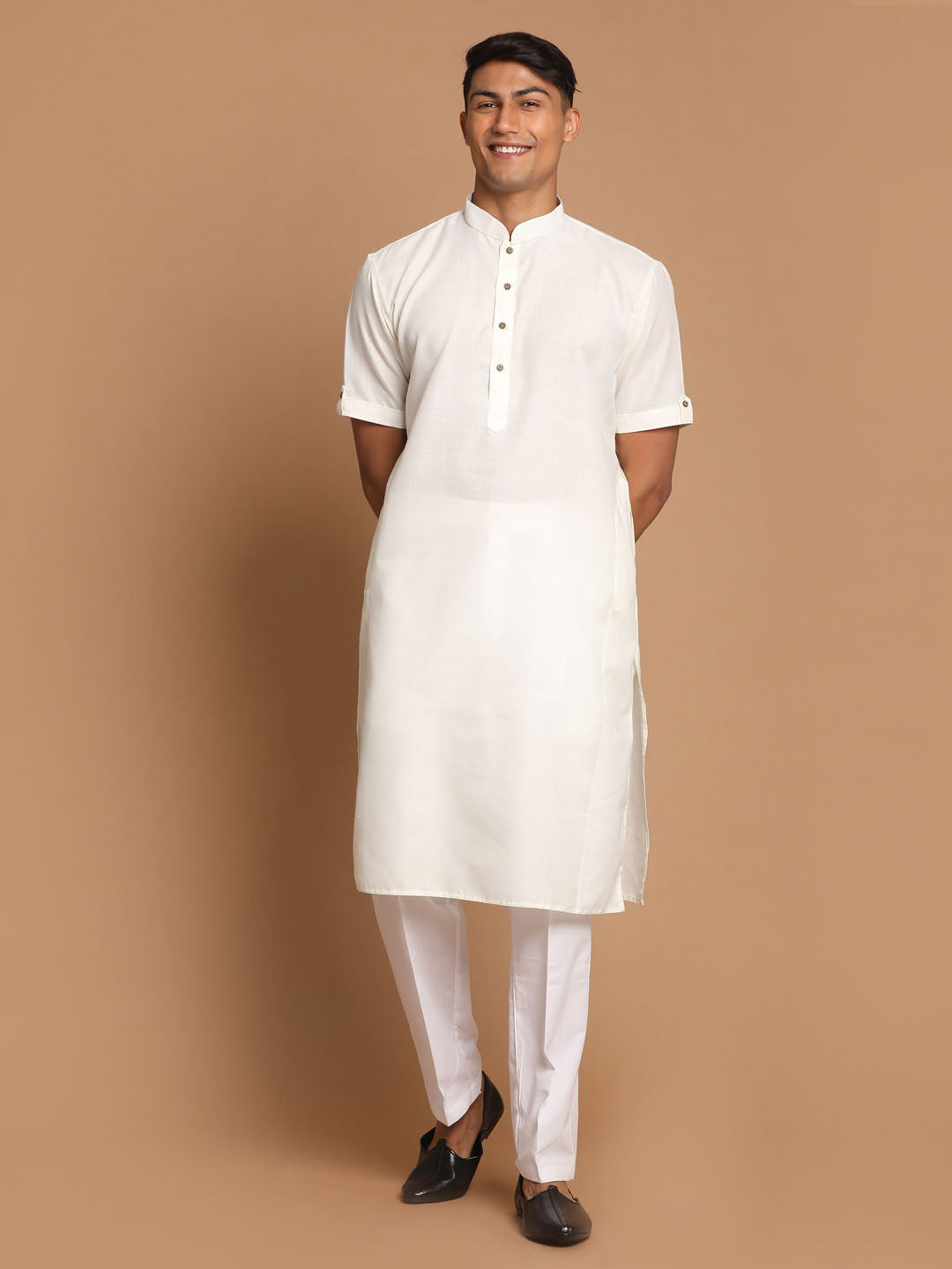 Men's Cream Cotton Blend Kurta