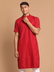 Men's Maroon Cotton Blend Kurta