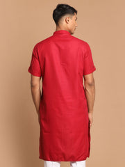 Men's Maroon Cotton Blend Kurta