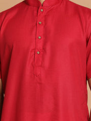 Men's Maroon Cotton Blend Kurta