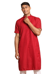 Men's Maroon Cotton Blend Kurta