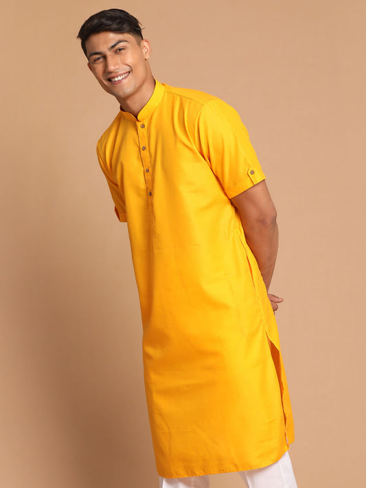 Men's Mustard Cotton Blend Kurta