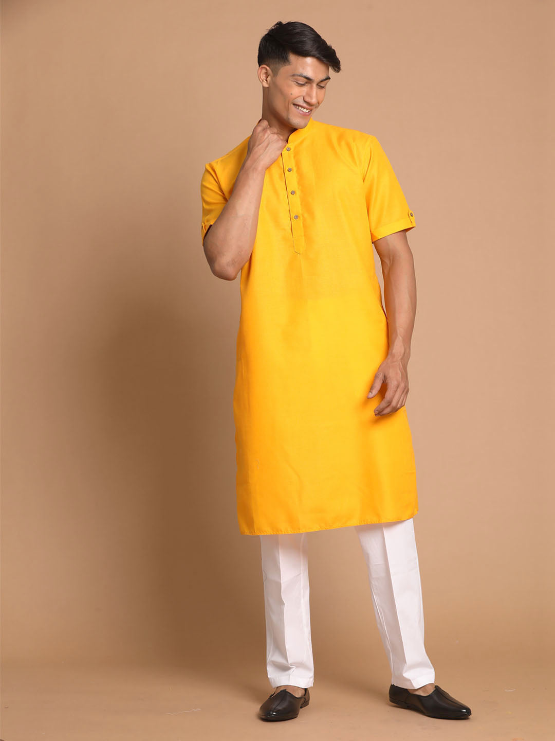 Men's Mustard Cotton Blend Kurta