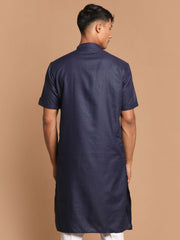 Men's Navy Blue Cotton Blend Kurta