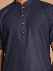 Men's Navy Blue Cotton Blend Kurta