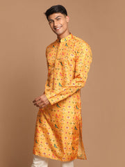 Men's Yellow Cotton Silk Kurta