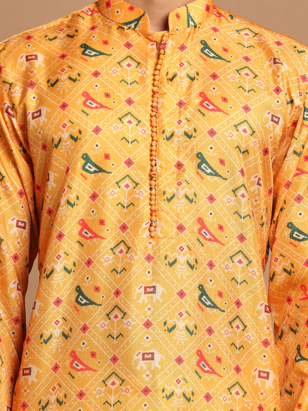 Men's Yellow Cotton Silk Kurta