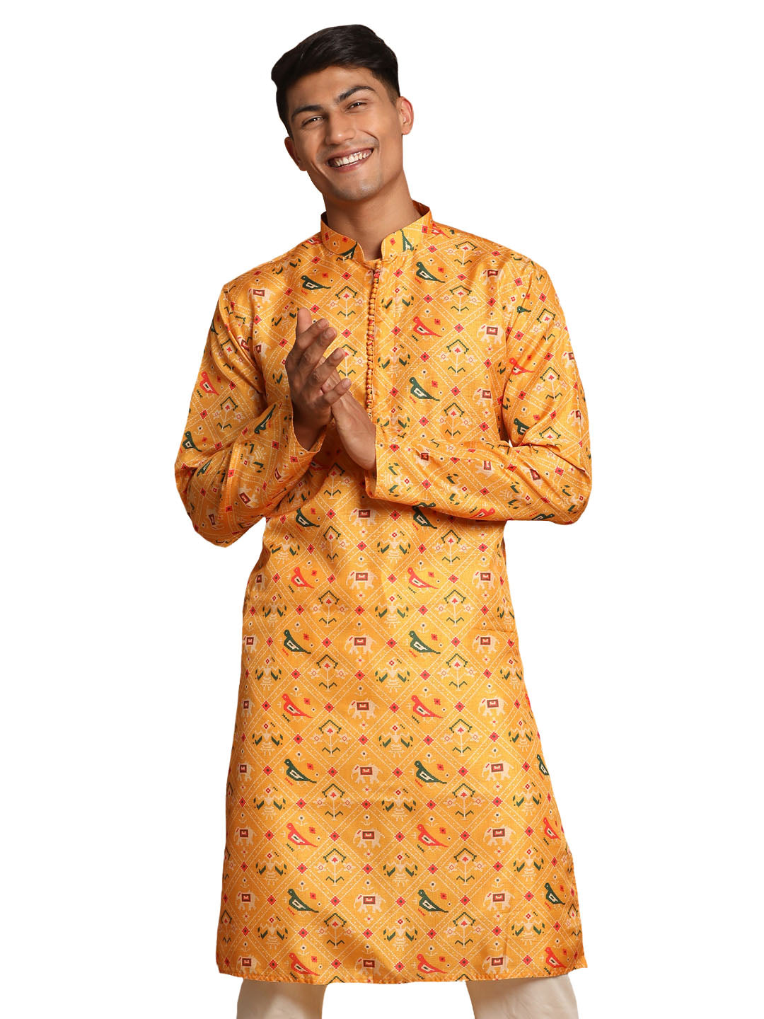 Men's Yellow Cotton Silk Kurta