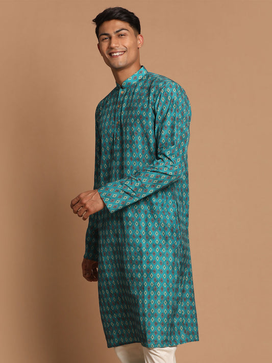 Men's Green Cotton Blend Kurta