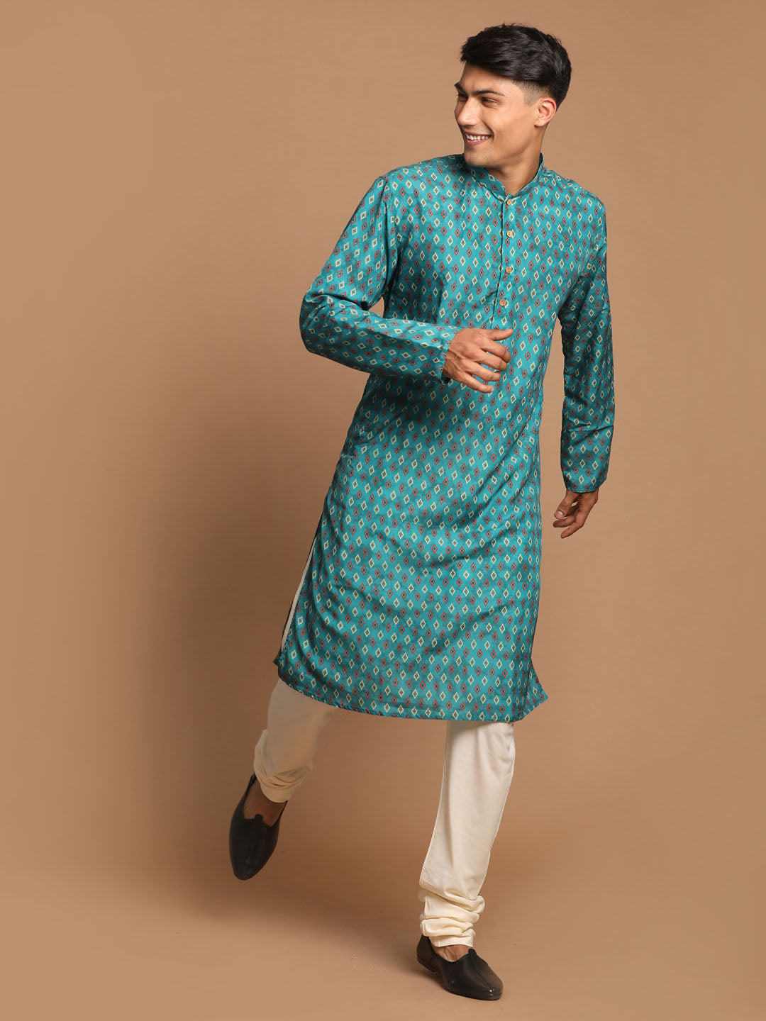 Men's Green Cotton Blend Kurta