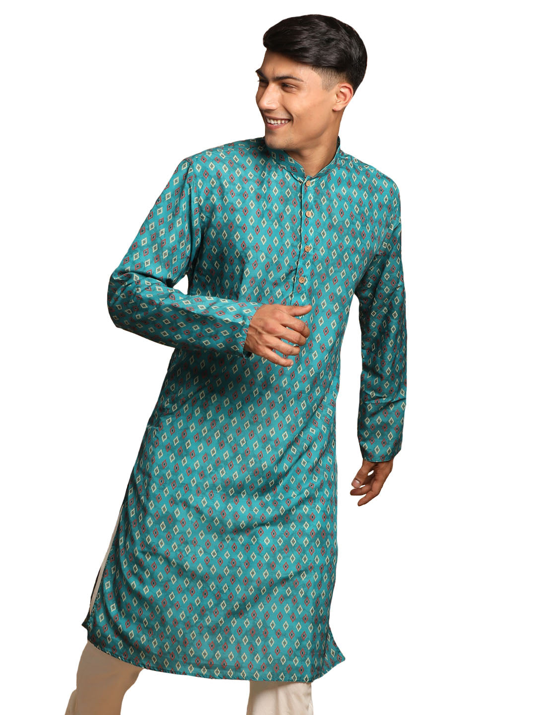 Men's Green Cotton Blend Kurta