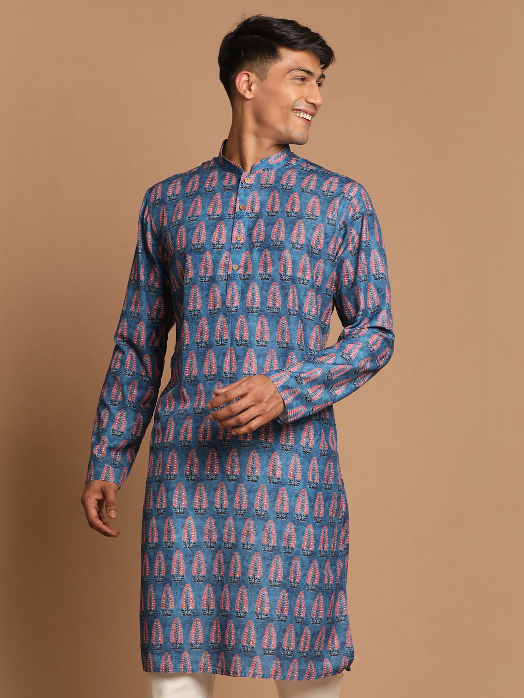 Men's Blue Cotton Blend Kurta