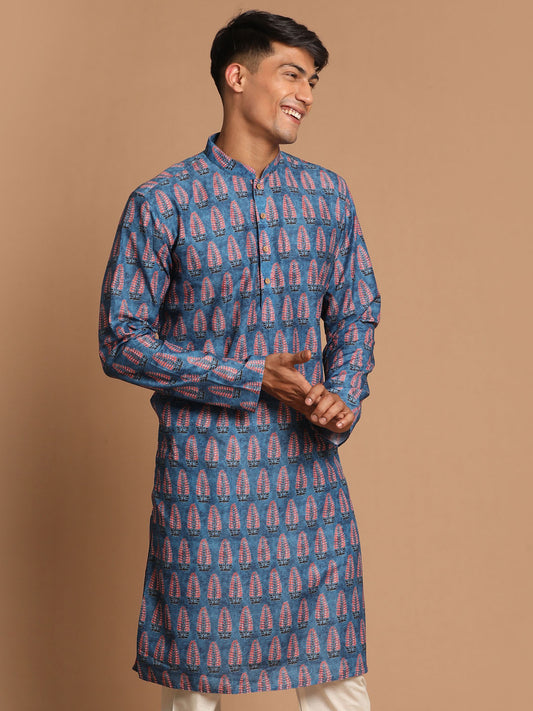 Men's Blue Cotton Blend Kurta