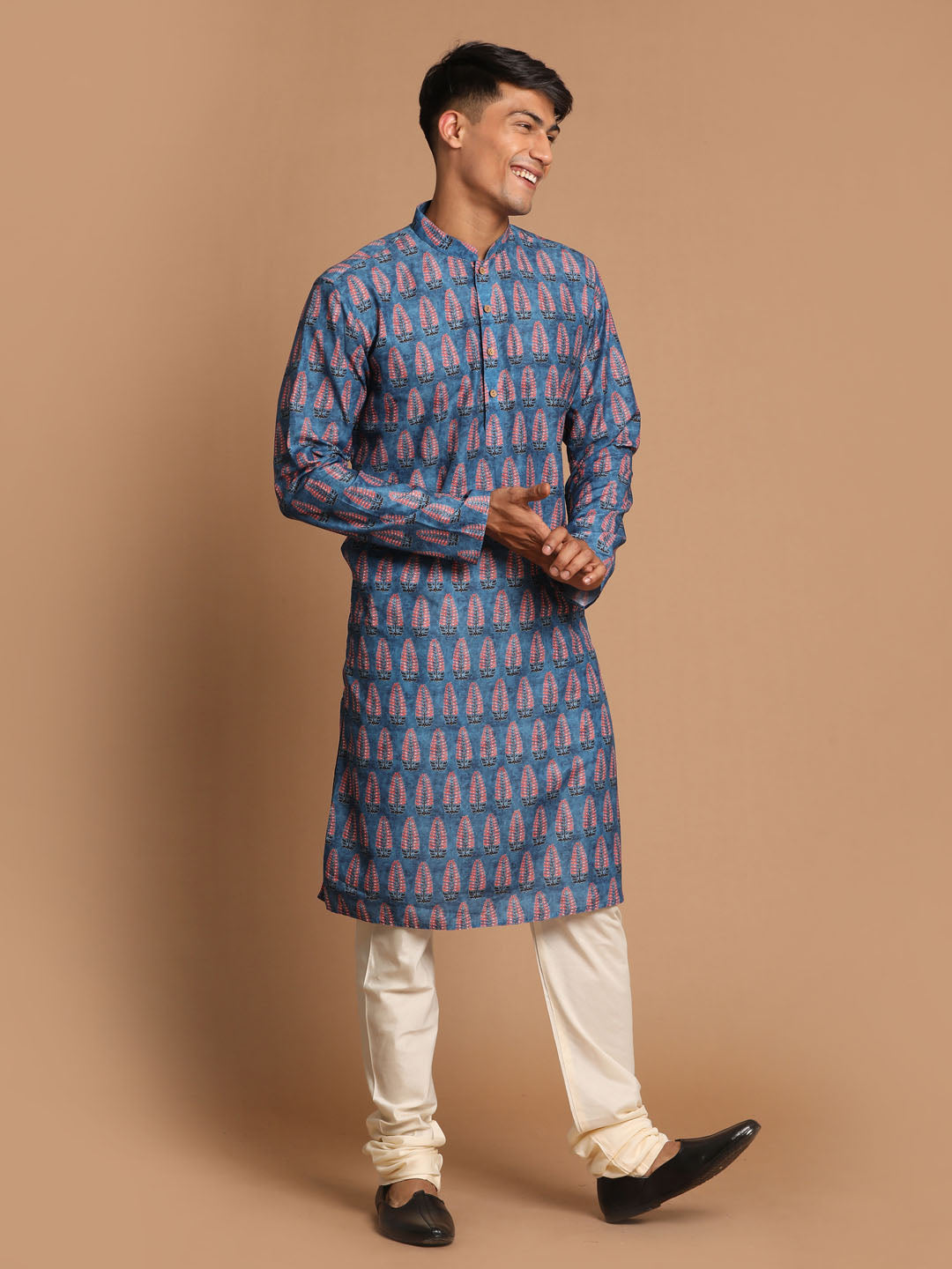 Men's Blue Cotton Blend Kurta