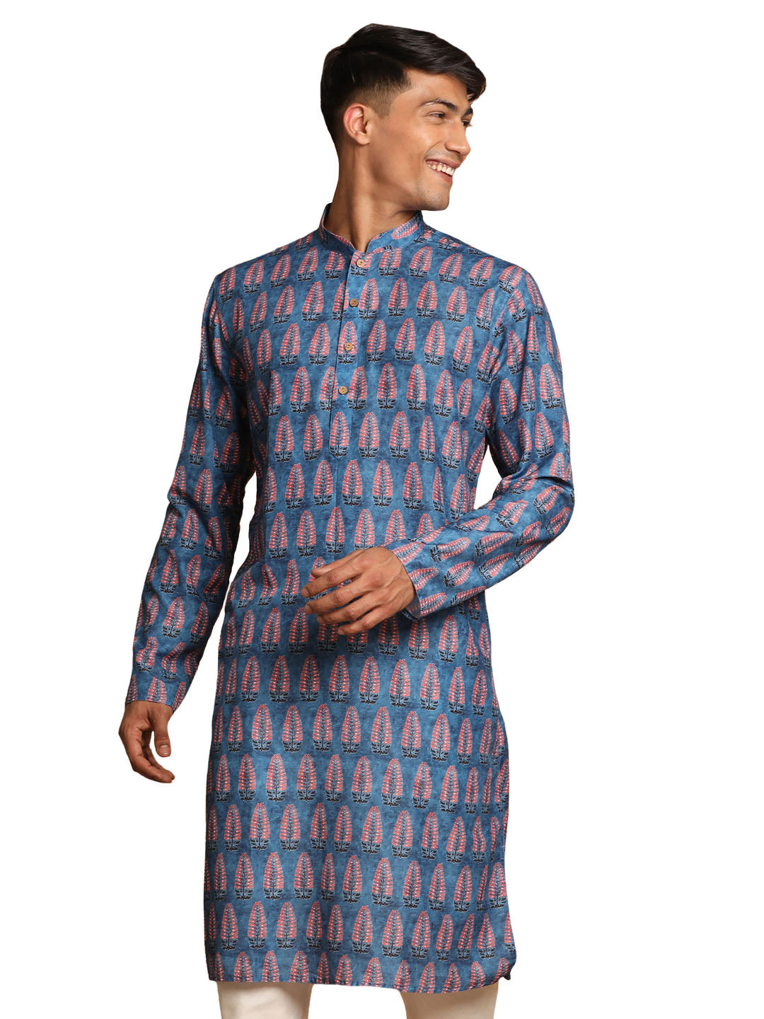 Men's Blue Cotton Blend Kurta