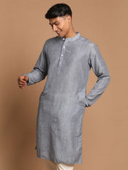 Men's Grey Cotton Blend Kurta