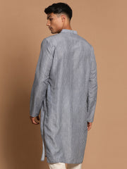 Men's Grey Cotton Blend Kurta