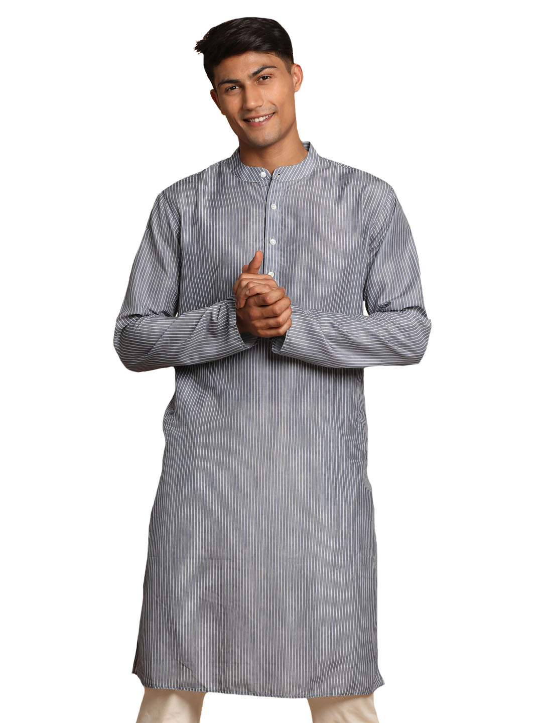 Men's Grey Cotton Blend Kurta