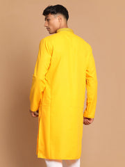 Men's Yellow Cotton Blend Kurta