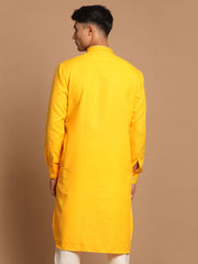 Men's Yellow Cotton Blend Kurta