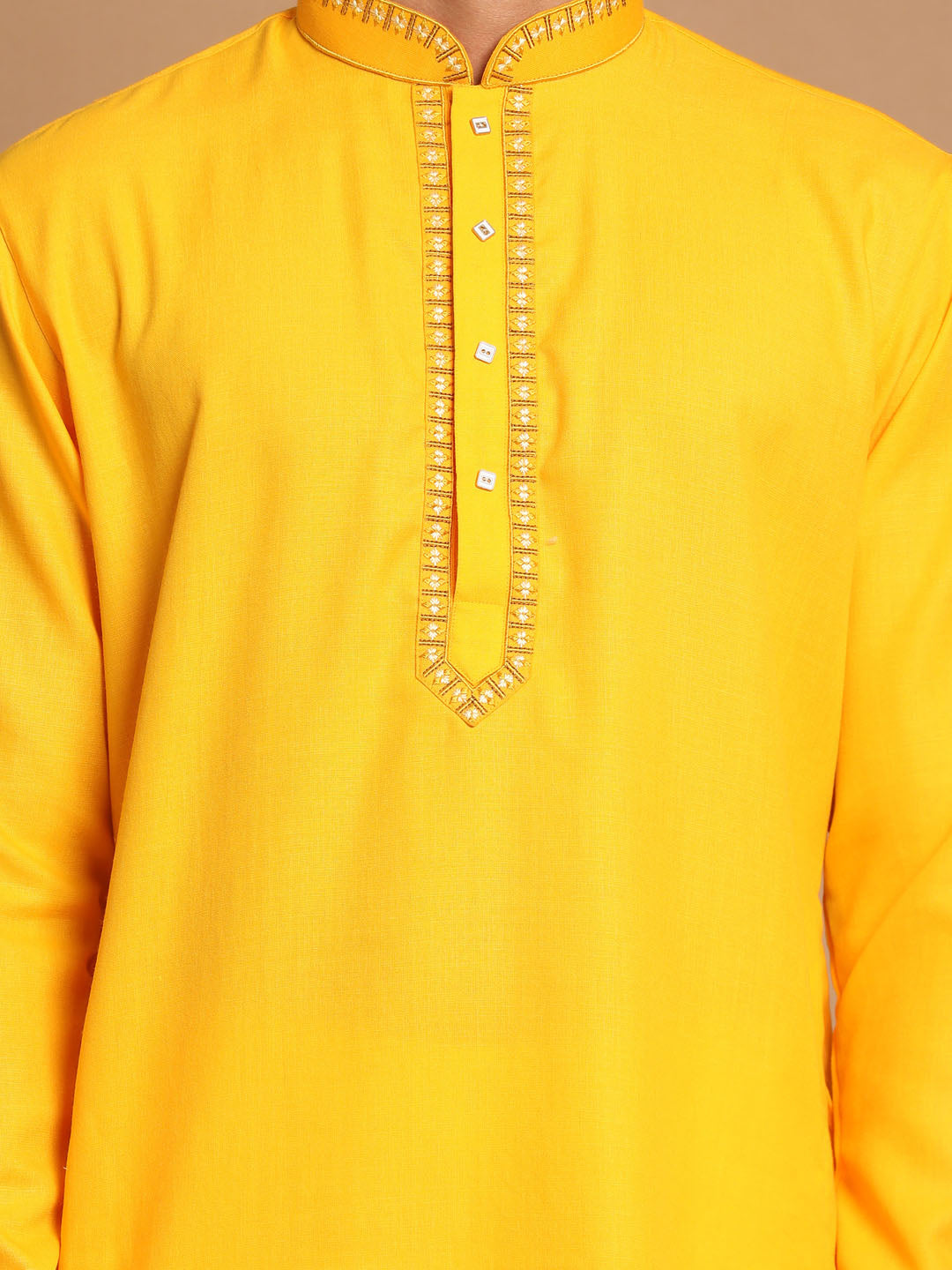 Men's Yellow Cotton Blend Kurta