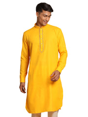 Men's Yellow Cotton Blend Kurta