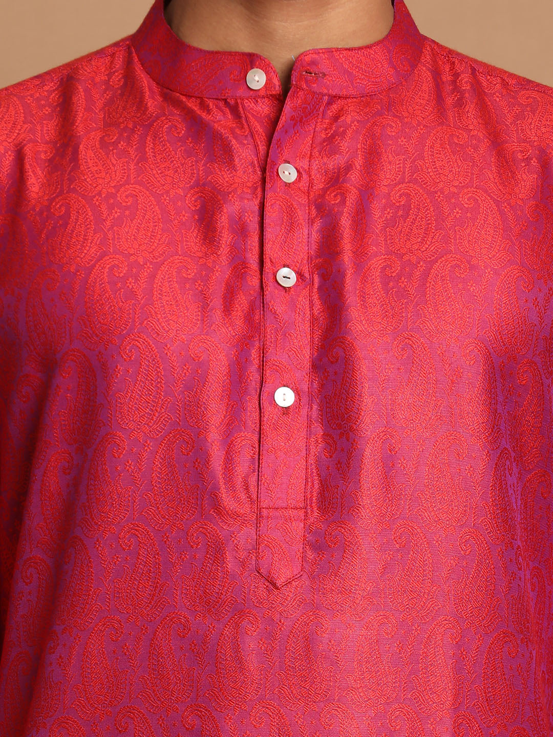 Men's Red Silk Blend Kurta