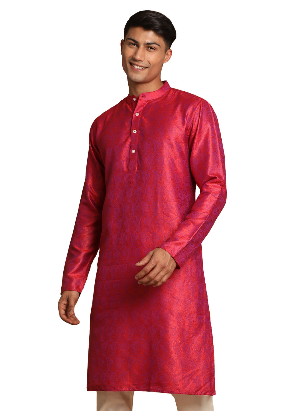 Men's Red Silk Blend Kurta