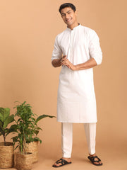 Vastramay - Men's White Cotton Blend Kurta Pyjama Set