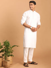 Vastramay - Men's White Cotton Blend Kurta Pyjama Set