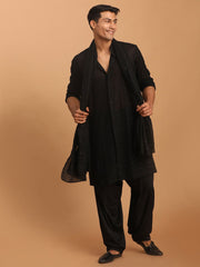 Men's Black Georgette Kurta, Pyjama & Dupatta Set