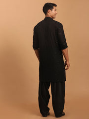 Men's Black Georgette Kurta, Pyjama & Dupatta Set