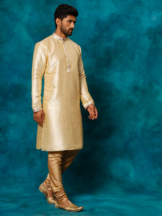 Vastramay - Men'S Gold Jacquard Kurta With Pyjama Set