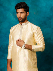 Vastramay - Men'S Gold Jacquard Kurta With Pyjama Set