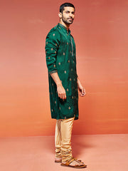 Men's Bottle Green Silk Blend Kurta And Pyjama Set