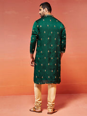 Men's Bottle Green Silk Blend Kurta And Pyjama Set