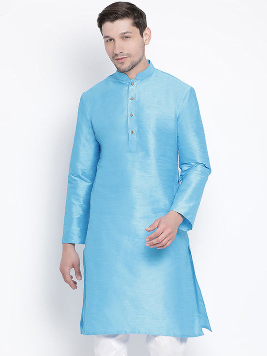 Men's Light Blue Silk Blend Kurta