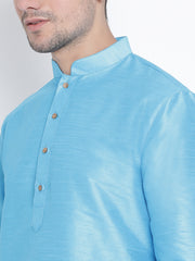 Men's Light Blue Silk Blend Kurta